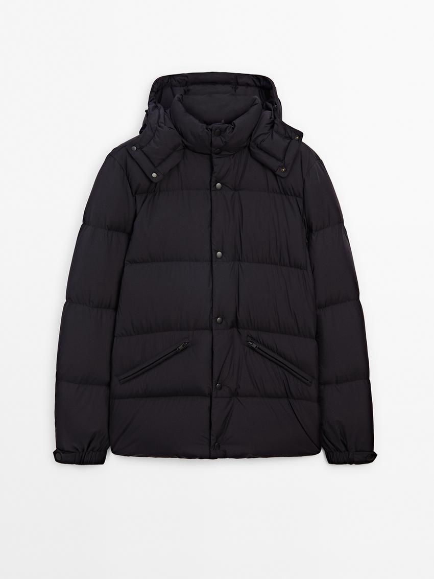 Massimo Dutti Hooded Men Puffer Jacket Navy | US-PW8451267