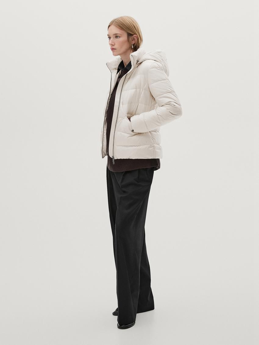 Massimo Dutti Hooded Women Puffer Jacket Beige | US-YU0217946