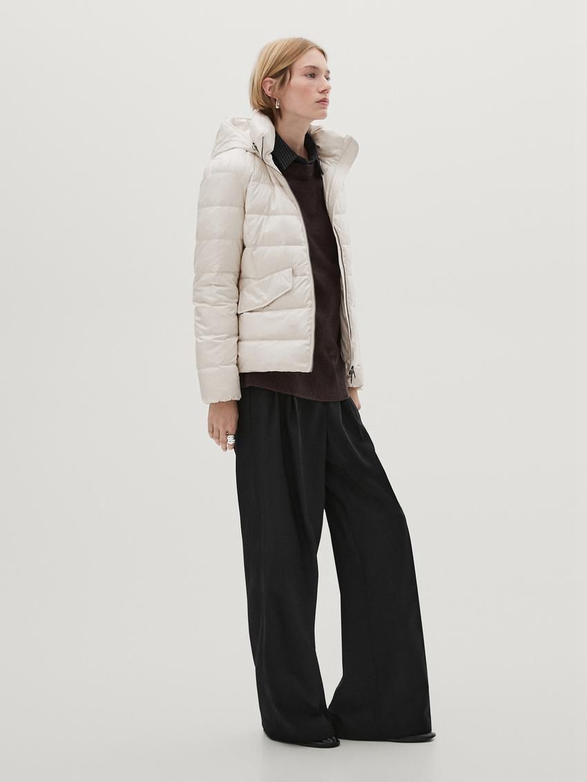 Massimo Dutti Hooded Women Puffer Jacket Beige | US-YU0217946