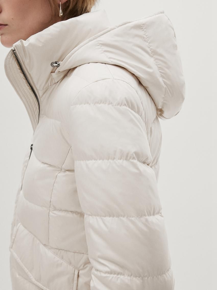 Massimo Dutti Hooded Women Puffer Jacket Beige | US-YU0217946