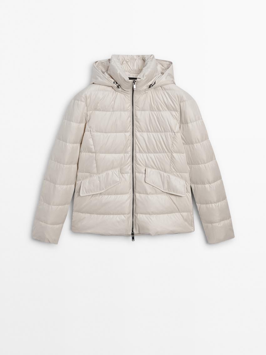 Massimo Dutti Hooded Women Puffer Jacket Beige | US-YU0217946
