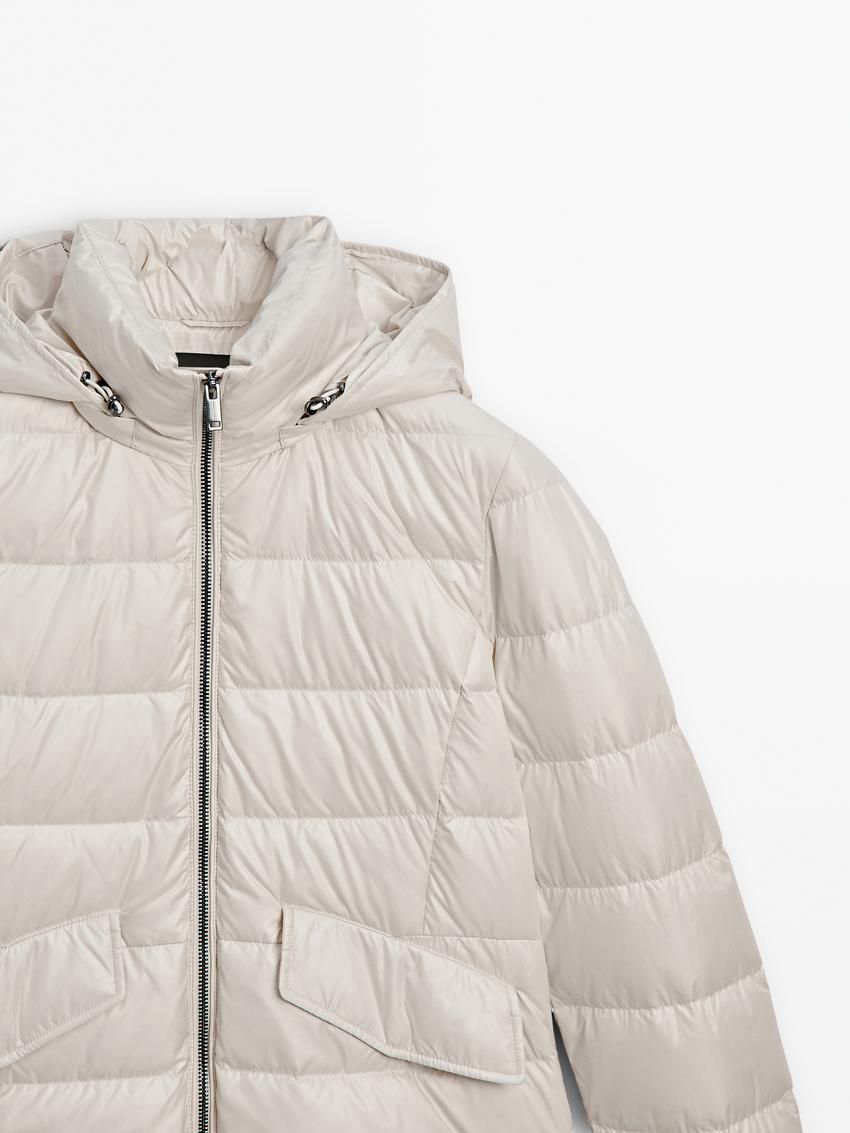 Massimo Dutti Hooded Women Puffer Jacket Beige | US-YU0217946