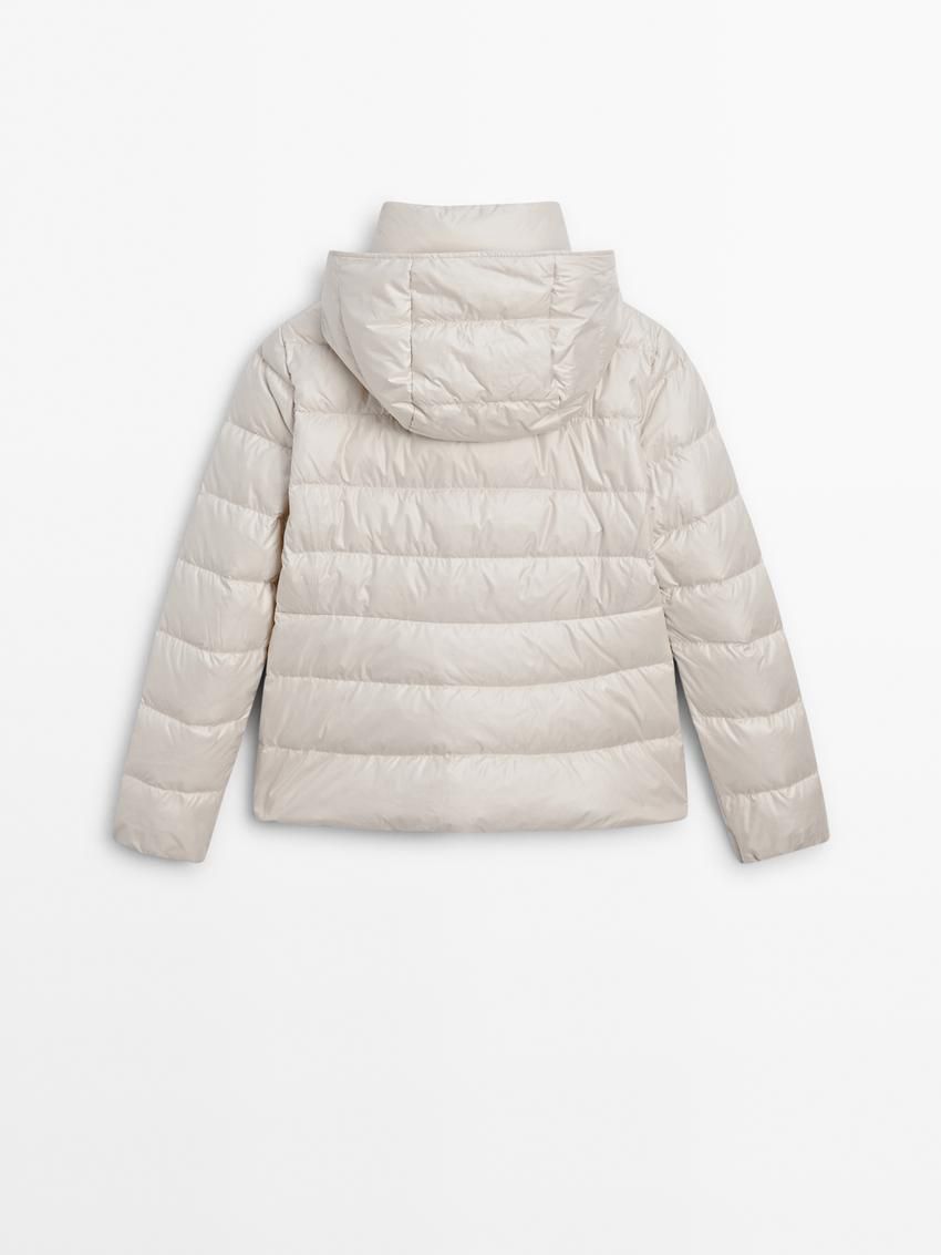 Massimo Dutti Hooded Women Puffer Jacket Beige | US-YU0217946