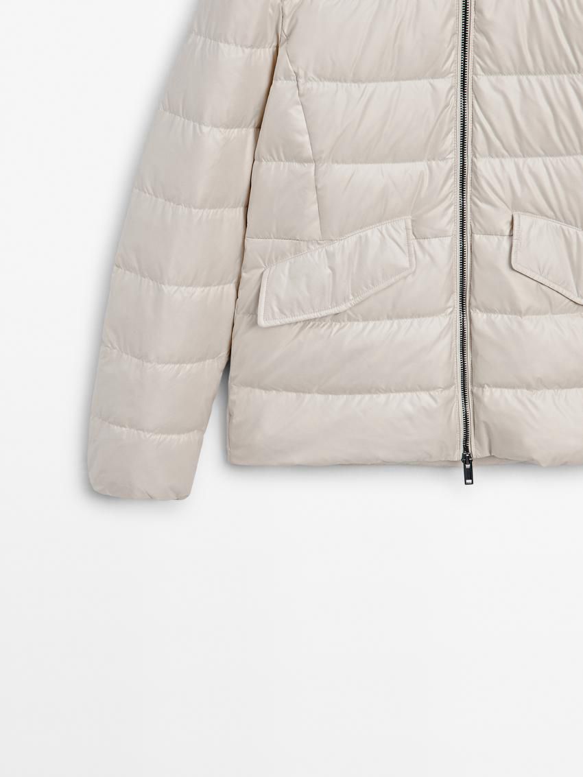 Massimo Dutti Hooded Women Puffer Jacket Beige | US-YU0217946
