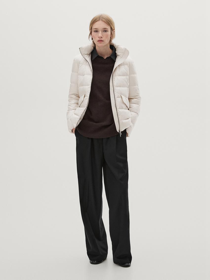Massimo Dutti Hooded Women Puffer Jacket Beige | US-YU0217946