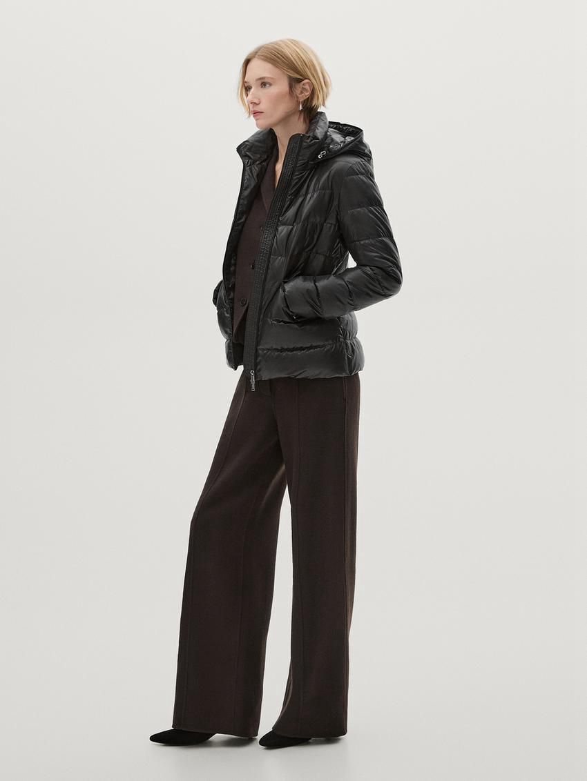 Massimo Dutti Hooded Women Puffer Jacket Black | US-KS9628547