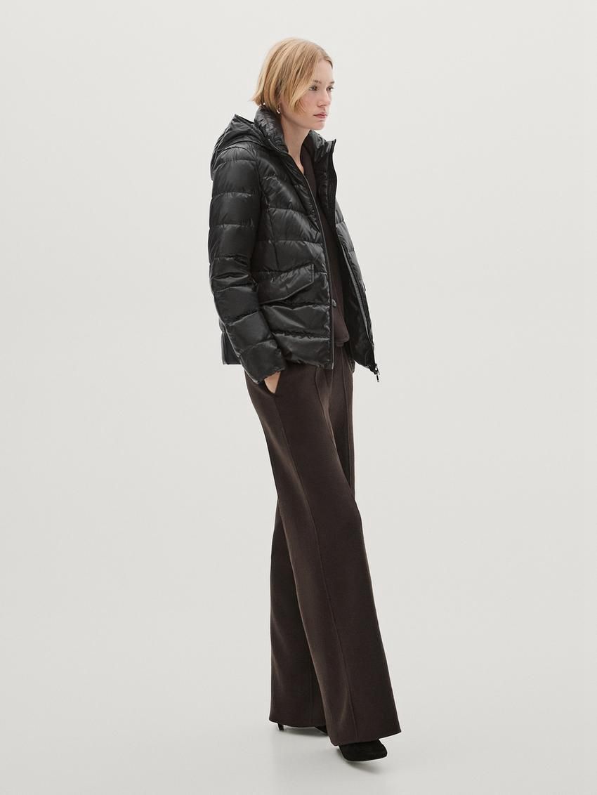 Massimo Dutti Hooded Women Puffer Jacket Black | US-KS9628547