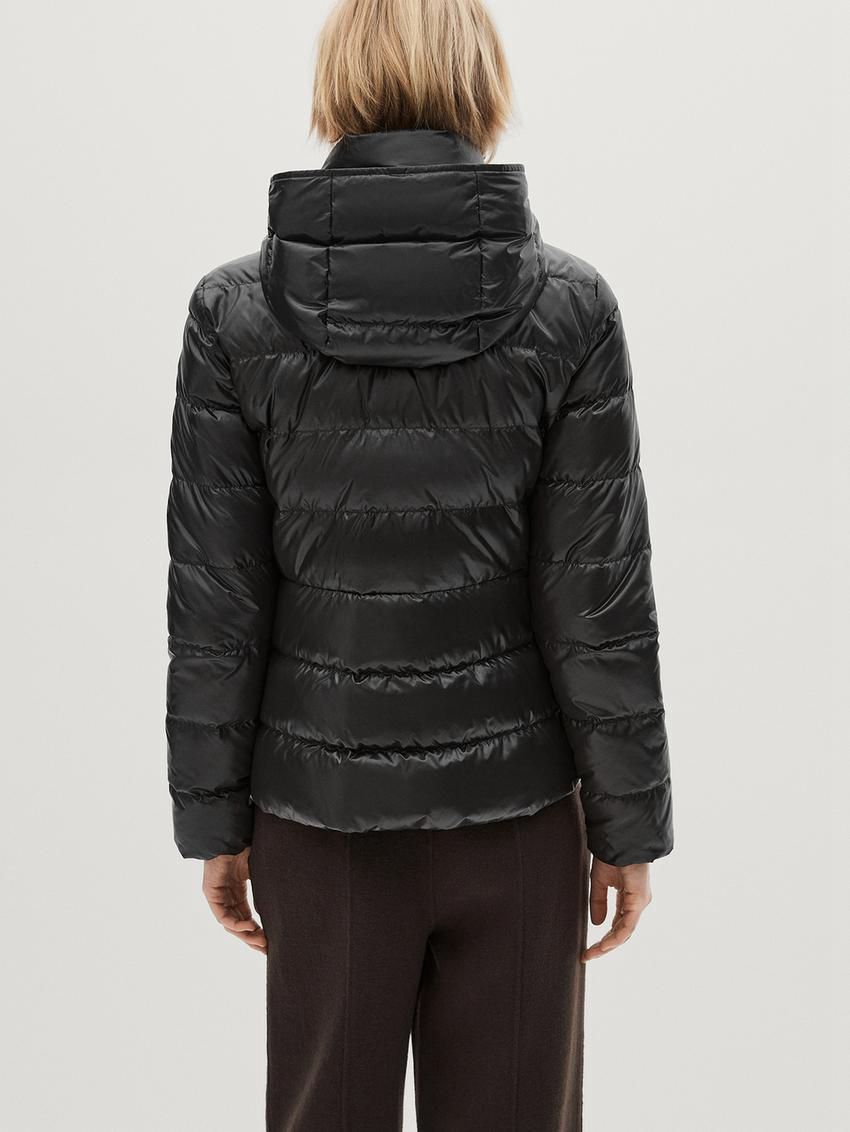 Massimo Dutti Hooded Women Puffer Jacket Black | US-KS9628547