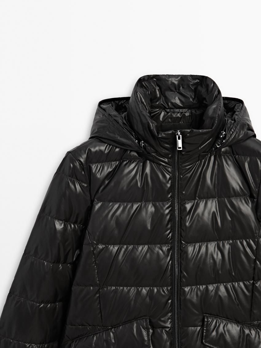 Massimo Dutti Hooded Women Puffer Jacket Black | US-KS9628547