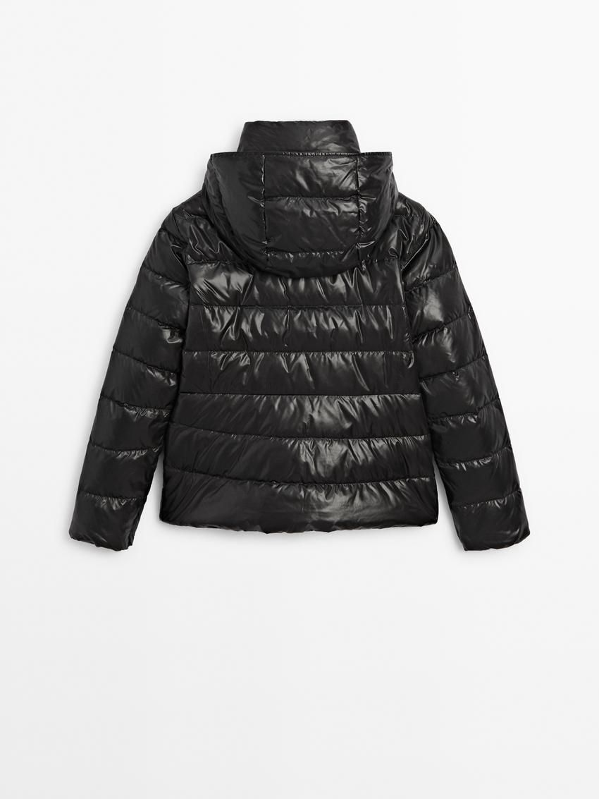Massimo Dutti Hooded Women Puffer Jacket Black | US-KS9628547