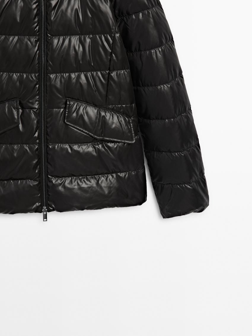 Massimo Dutti Hooded Women Puffer Jacket Black | US-KS9628547