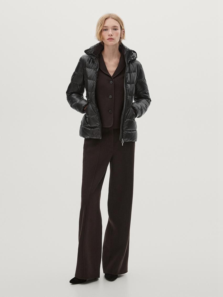 Massimo Dutti Hooded Women Puffer Jacket Black | US-KS9628547