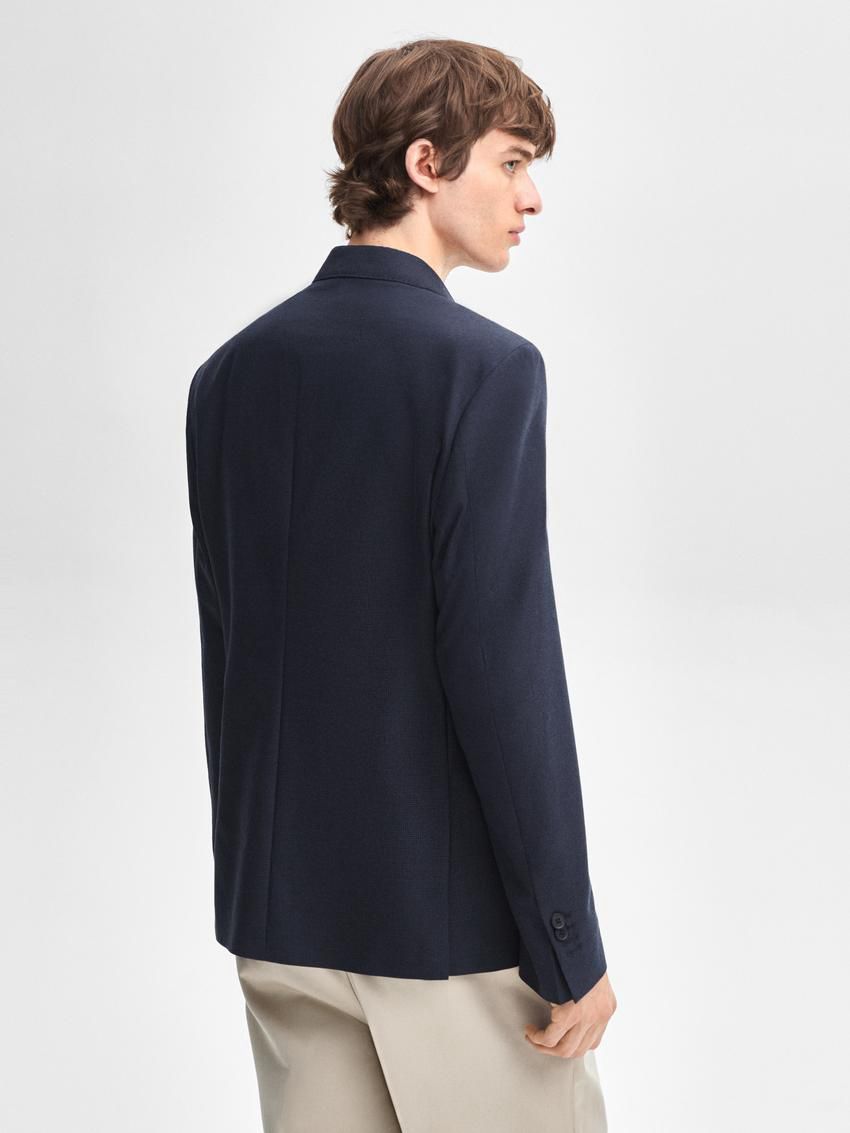Massimo Dutti Houndstooth Cotton And Wool Blend Men Blazer Navy | US-BN6780259