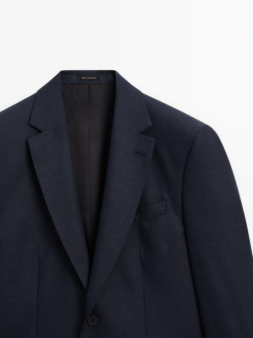 Massimo Dutti Houndstooth Cotton And Wool Blend Men Blazer Navy | US-BN6780259
