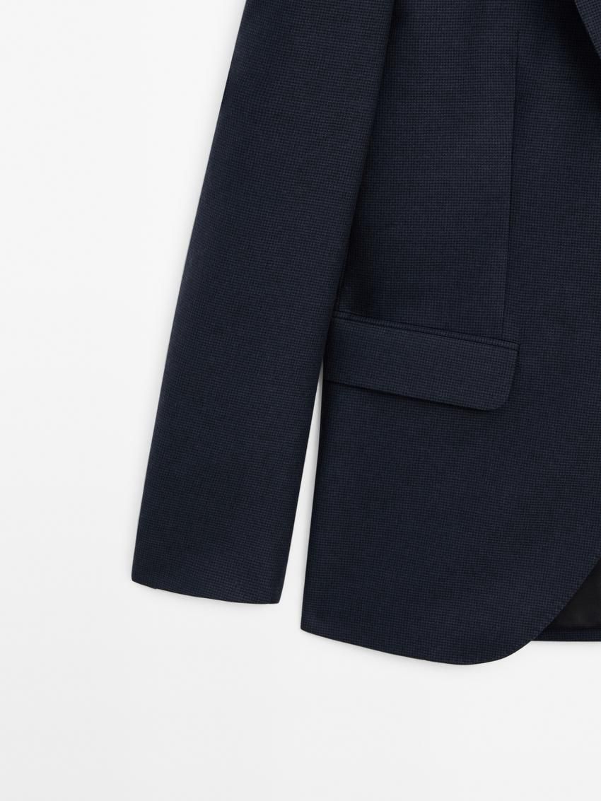 Massimo Dutti Houndstooth Cotton And Wool Blend Men Blazer Navy | US-BN6780259