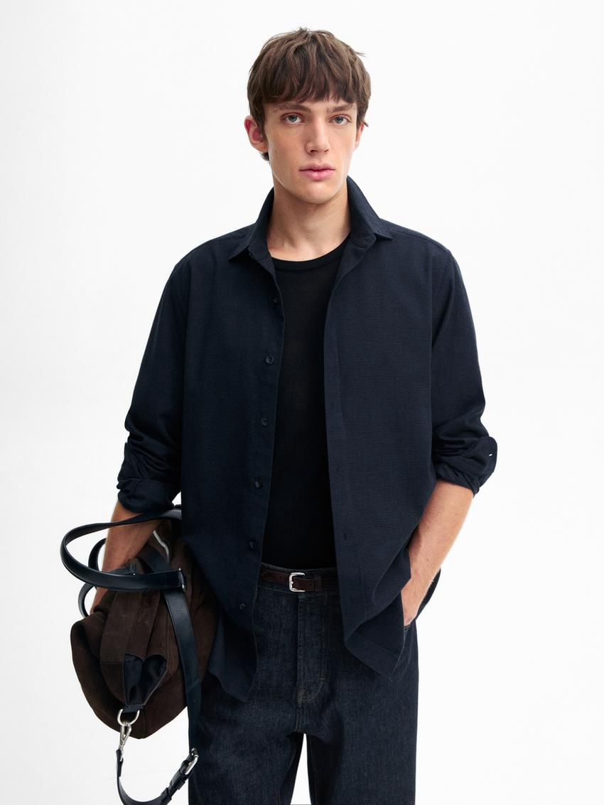 Massimo Dutti Houndstooth Men Shirts Navy | US-TW9865342