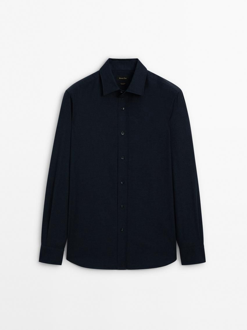 Massimo Dutti Houndstooth Men Shirts Navy | US-TW9865342