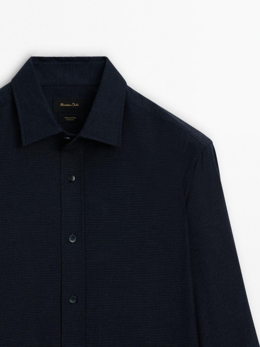Massimo Dutti Houndstooth Men Shirts Navy | US-TW9865342