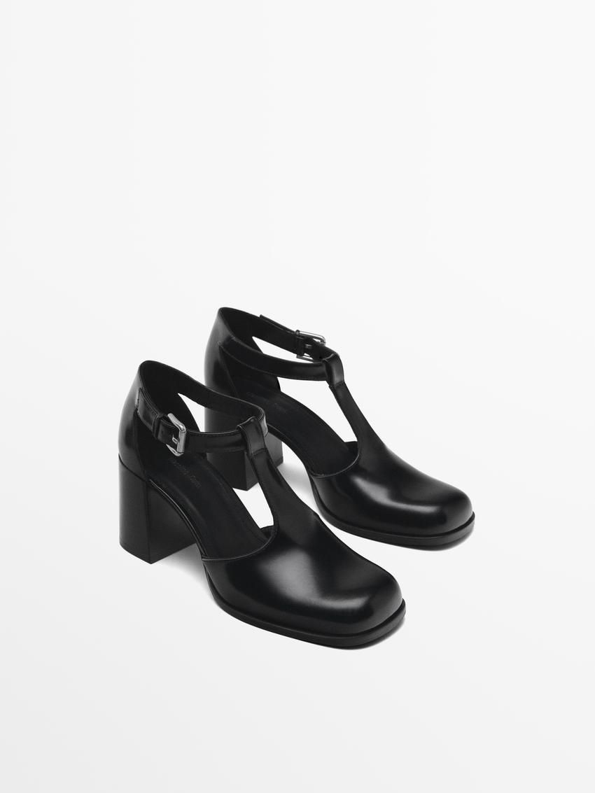 Massimo Dutti Instep Strap Women Heels Black | US-TD0825364