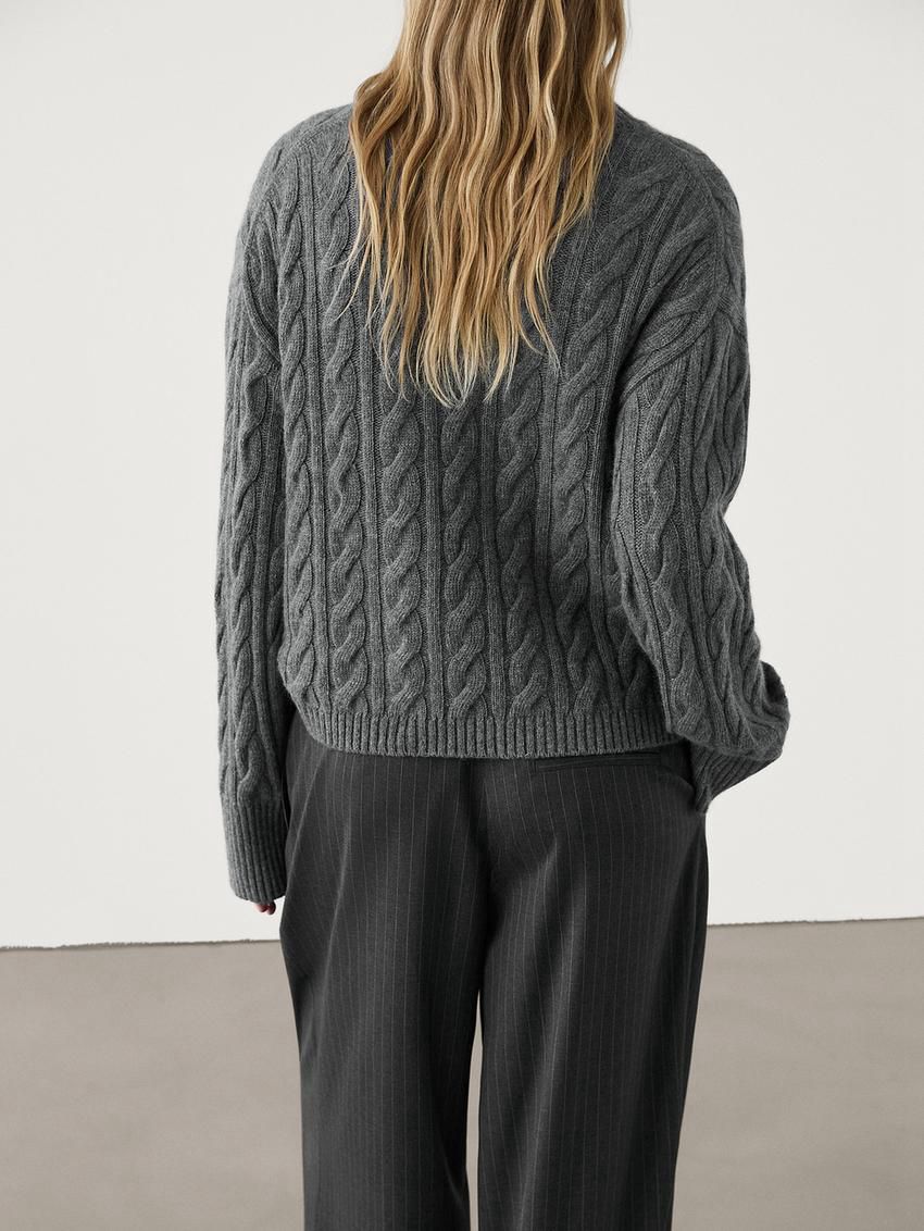 Massimo Dutti Jersey Detail Knitted With Wool Women Sweater Grey | US-BD6347195