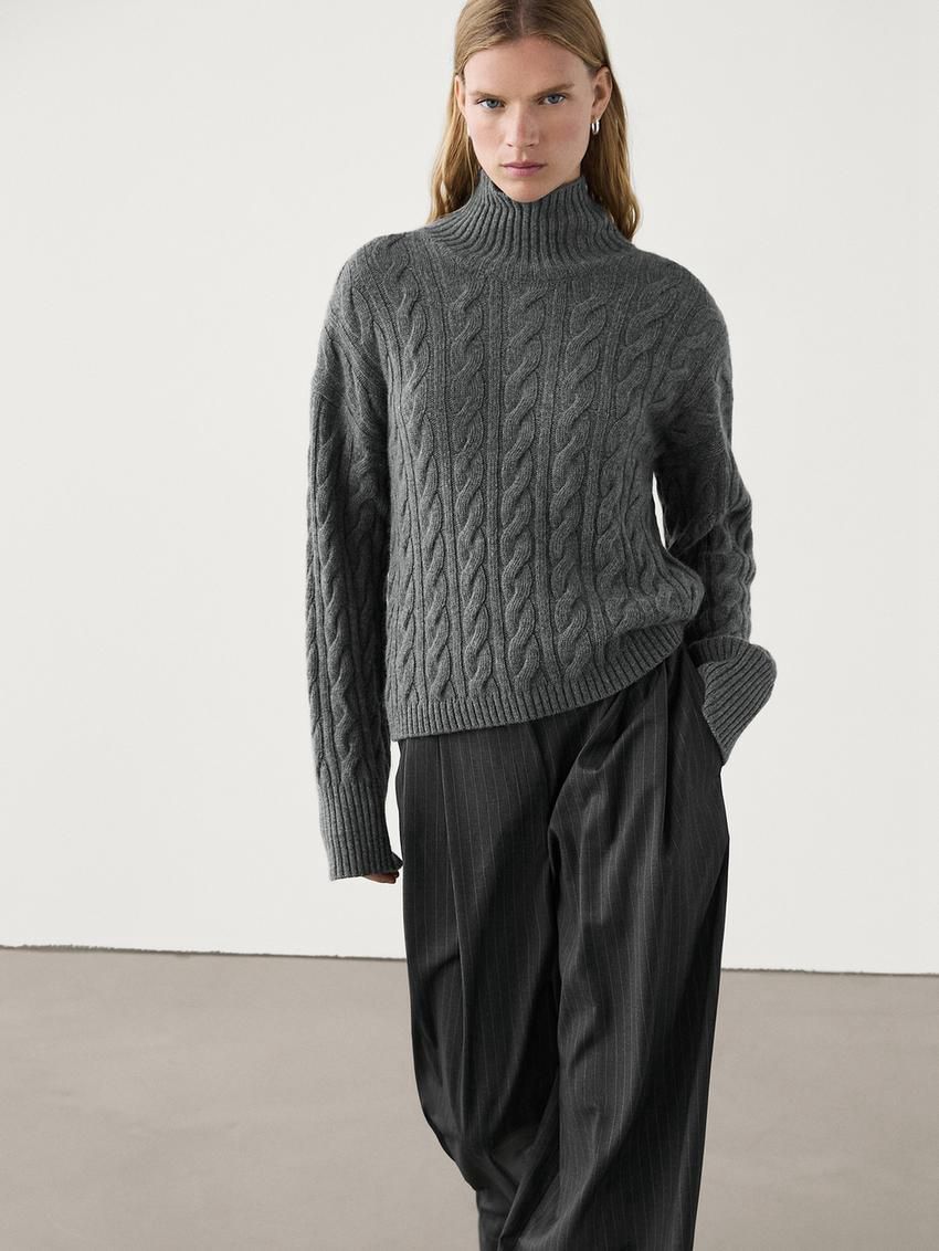 Massimo Dutti Jersey Detail Knitted With Wool Women Sweater Grey | US-BD6347195