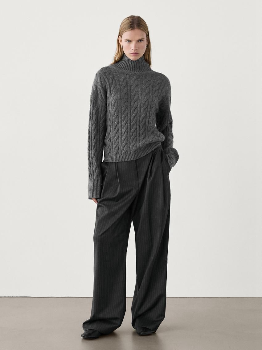 Massimo Dutti Jersey Detail Knitted With Wool Women Sweater Grey | US-BD6347195