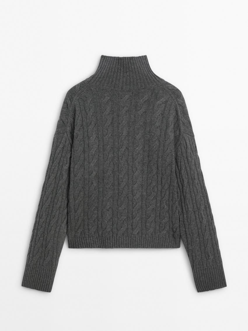 Massimo Dutti Jersey Detail Knitted With Wool Women Sweater Grey | US-BD6347195