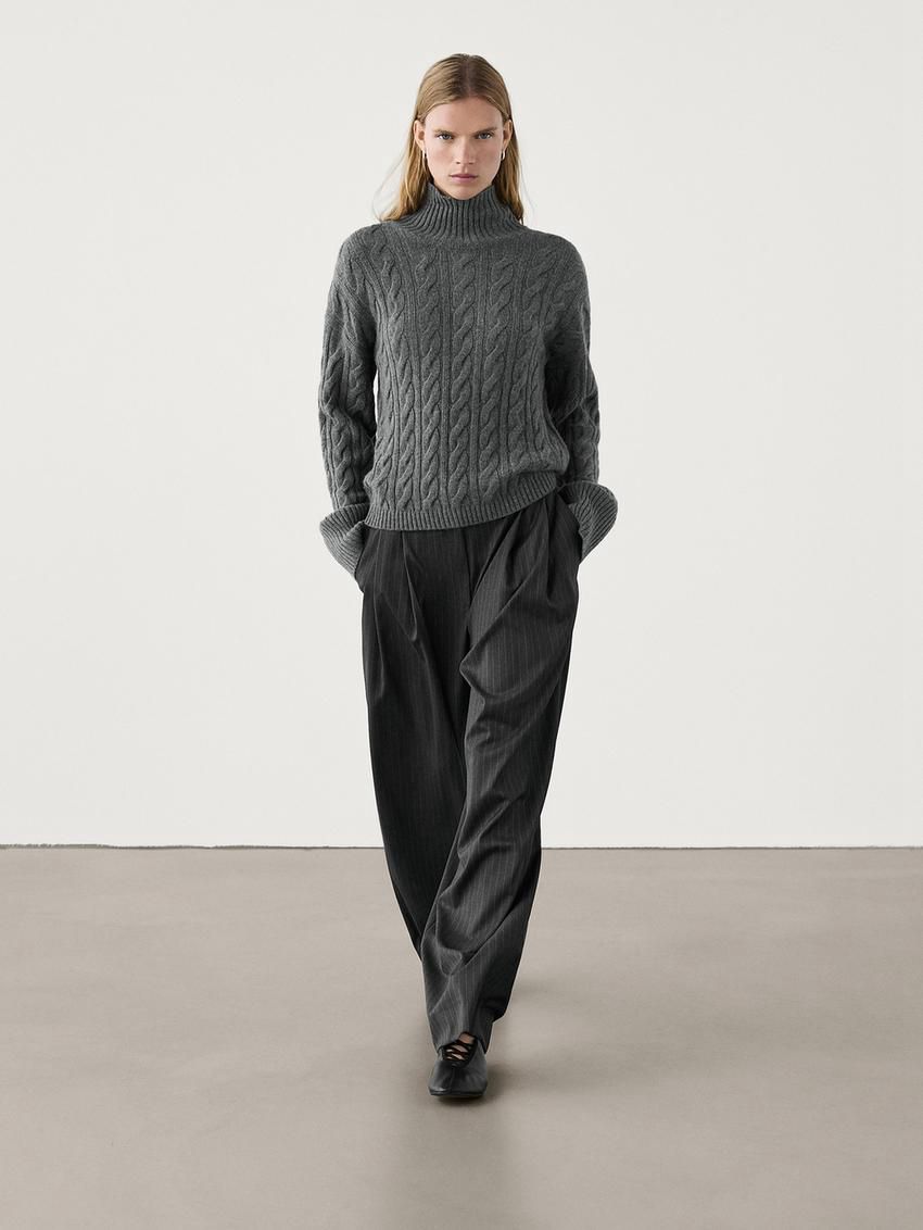 Massimo Dutti Jersey Detail Knitted With Wool Women Sweater Grey | US-BD6347195