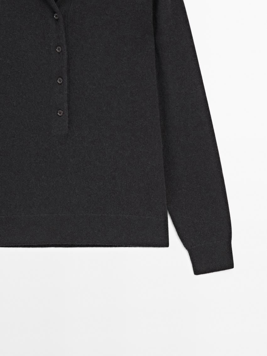 Massimo Dutti Jersey Polo Stitch Cashmere Women Sweater Dark Blue | US-IP2469071