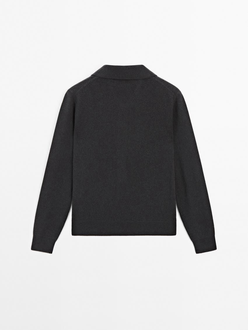Massimo Dutti Jersey Polo Stitch Cashmere Women Sweater Dark Blue | US-IP2469071