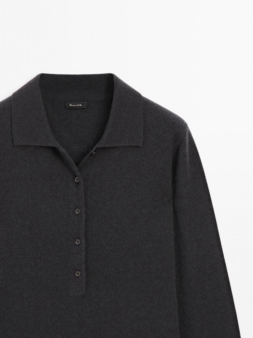 Massimo Dutti Jersey Polo Stitch Cashmere Women Sweater Dark Blue | US-IP2469071