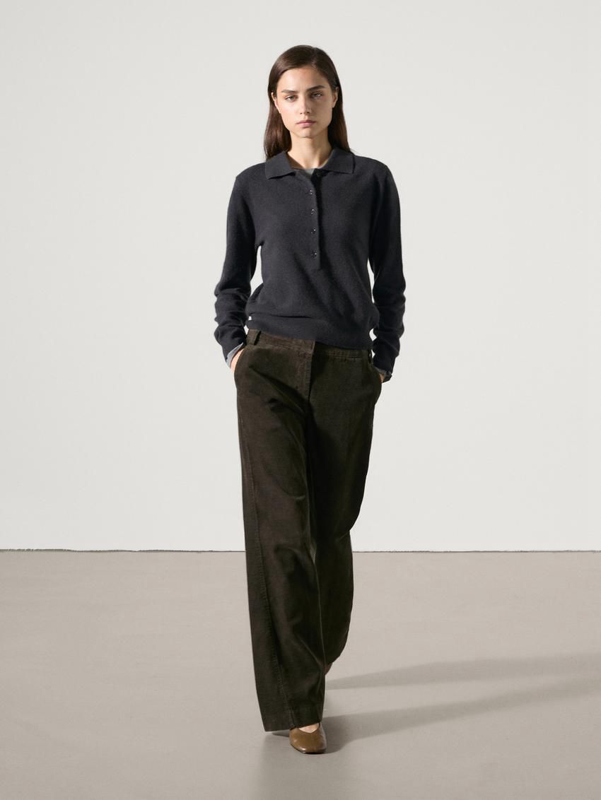 Massimo Dutti Jersey Polo Stitch Cashmere Women Sweater Dark Blue | US-IP2469071