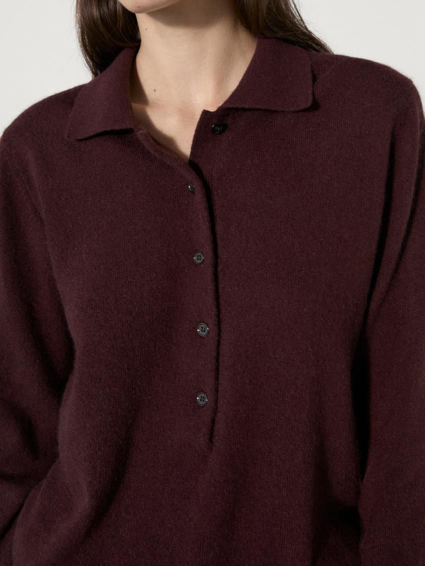 Massimo Dutti Jersey Polo Stitch Cashmere Women Sweater Burgundy | US-XJ2371896