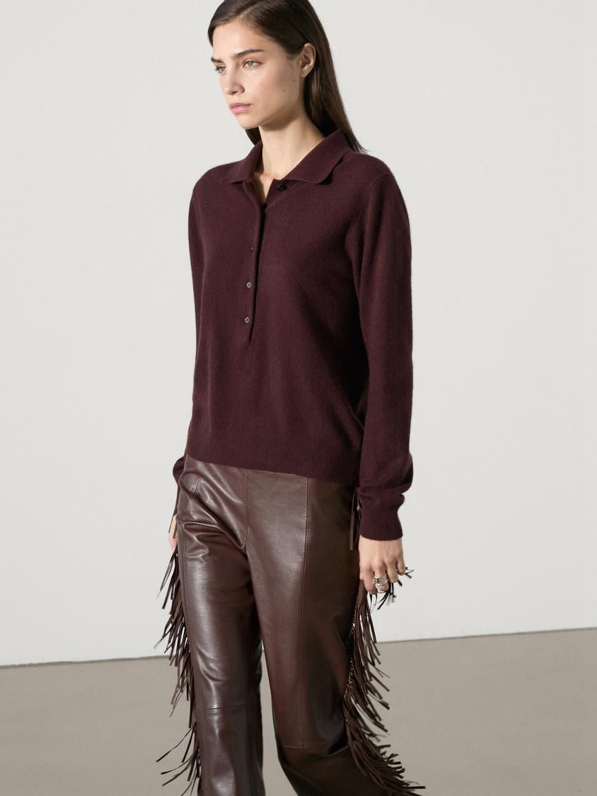Massimo Dutti Jersey Polo Stitch Cashmere Women Sweater Burgundy | US-XJ2371896