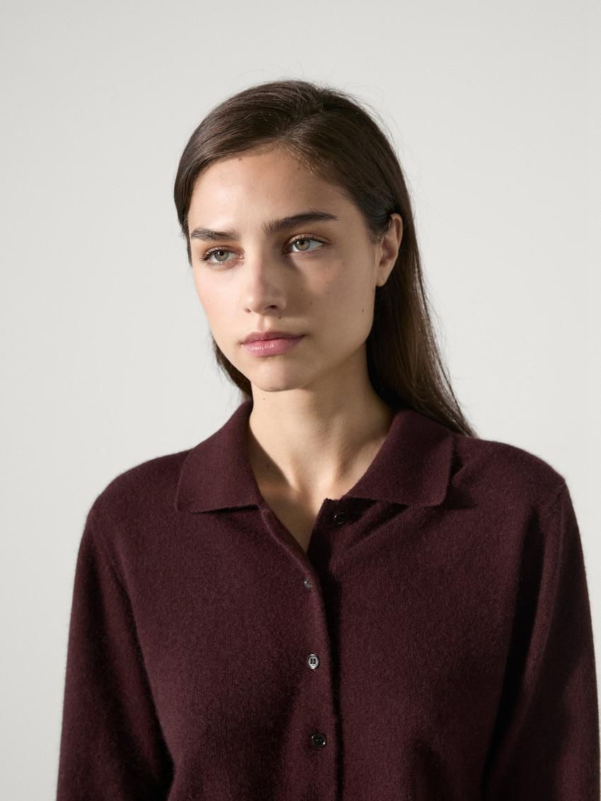 Massimo Dutti Jersey Polo Stitch Cashmere Women Sweater Burgundy | US-XJ2371896