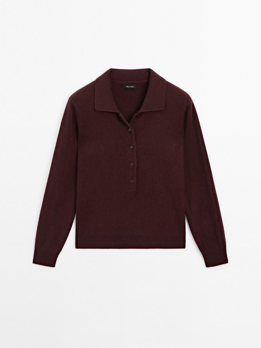 Massimo Dutti Jersey Polo Stitch Cashmere Women Sweater Burgundy | US-XJ2371896