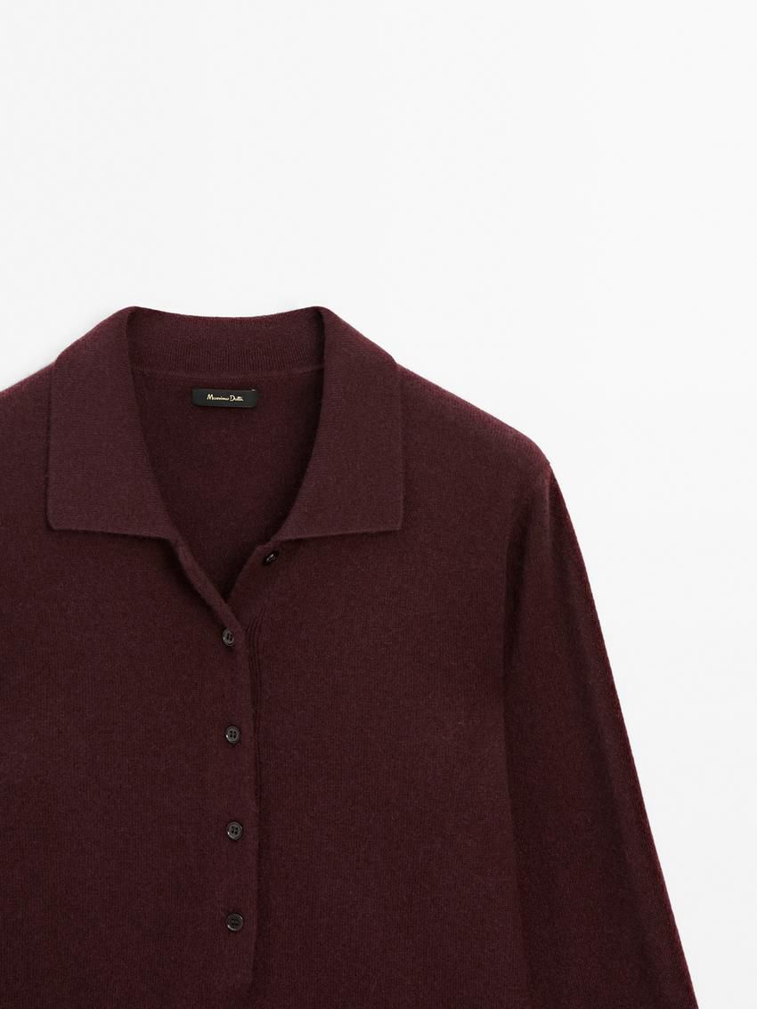 Massimo Dutti Jersey Polo Stitch Cashmere Women Sweater Burgundy | US-XJ2371896