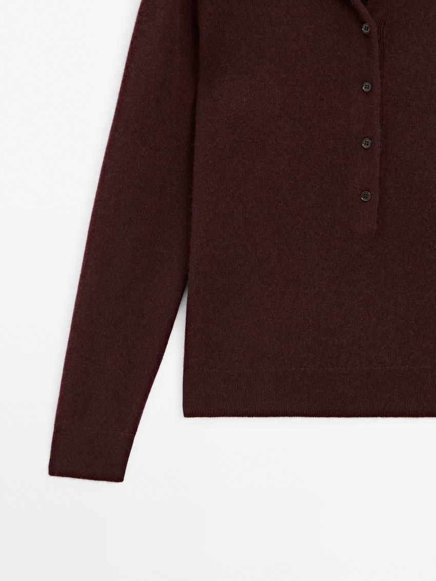 Massimo Dutti Jersey Polo Stitch Cashmere Women Sweater Burgundy | US-XJ2371896