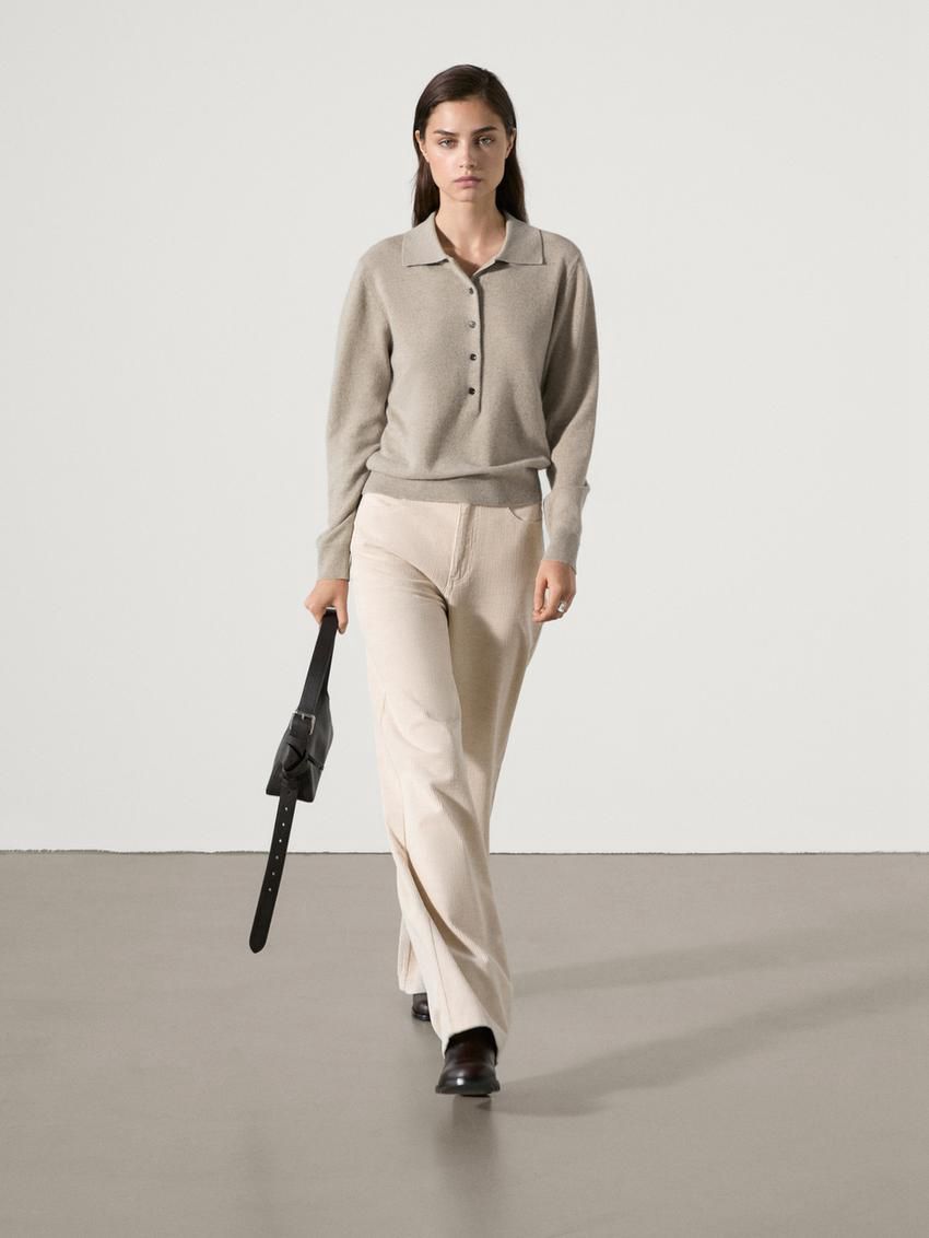 Massimo Dutti Jersey Polo Stitch Cashmere Women Sweater Beige | US-BM9352468