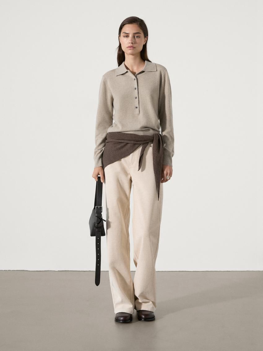 Massimo Dutti Jersey Polo Stitch Cashmere Women Sweater Beige | US-BM9352468