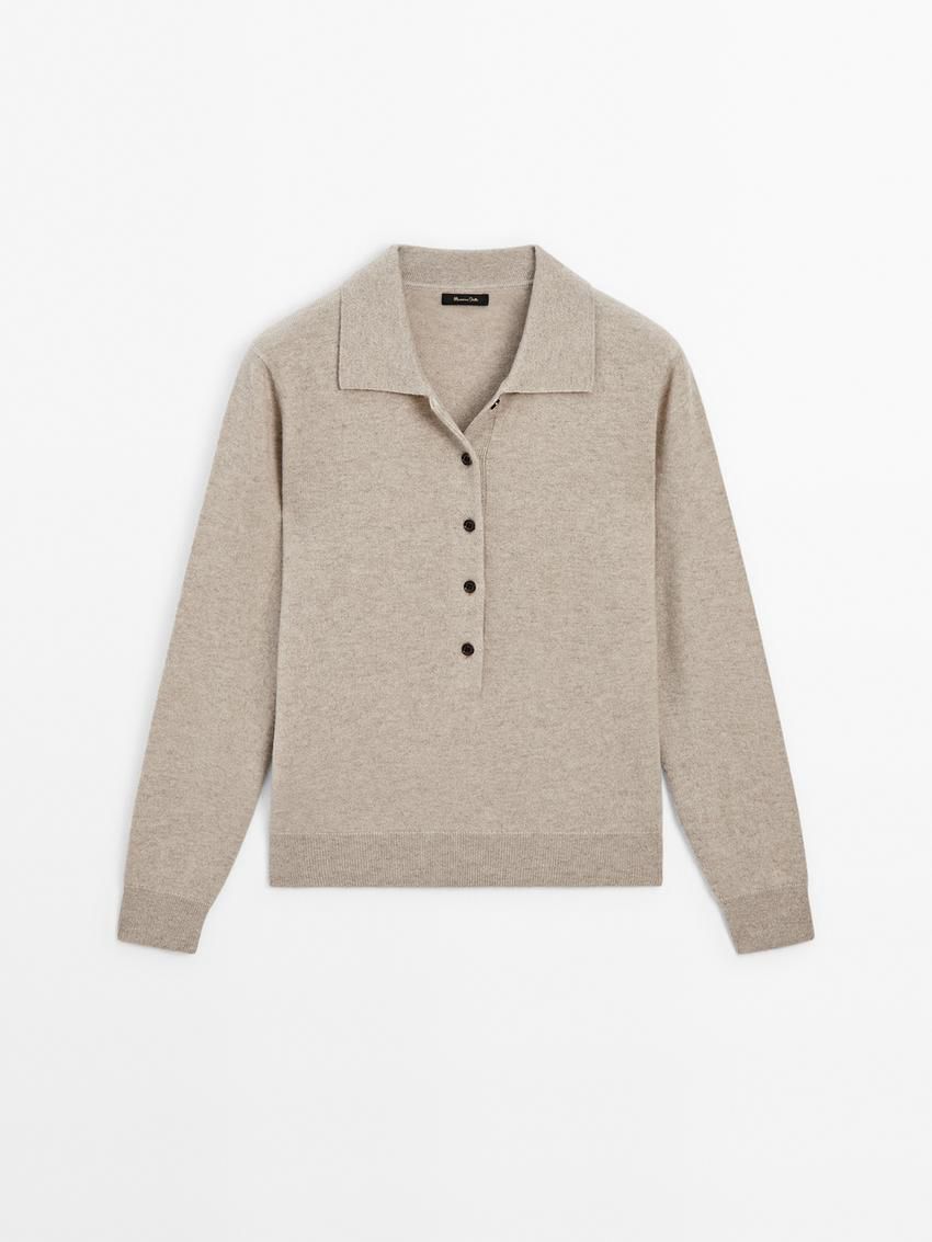 Massimo Dutti Jersey Polo Stitch Cashmere Women Sweater Beige | US-BM9352468