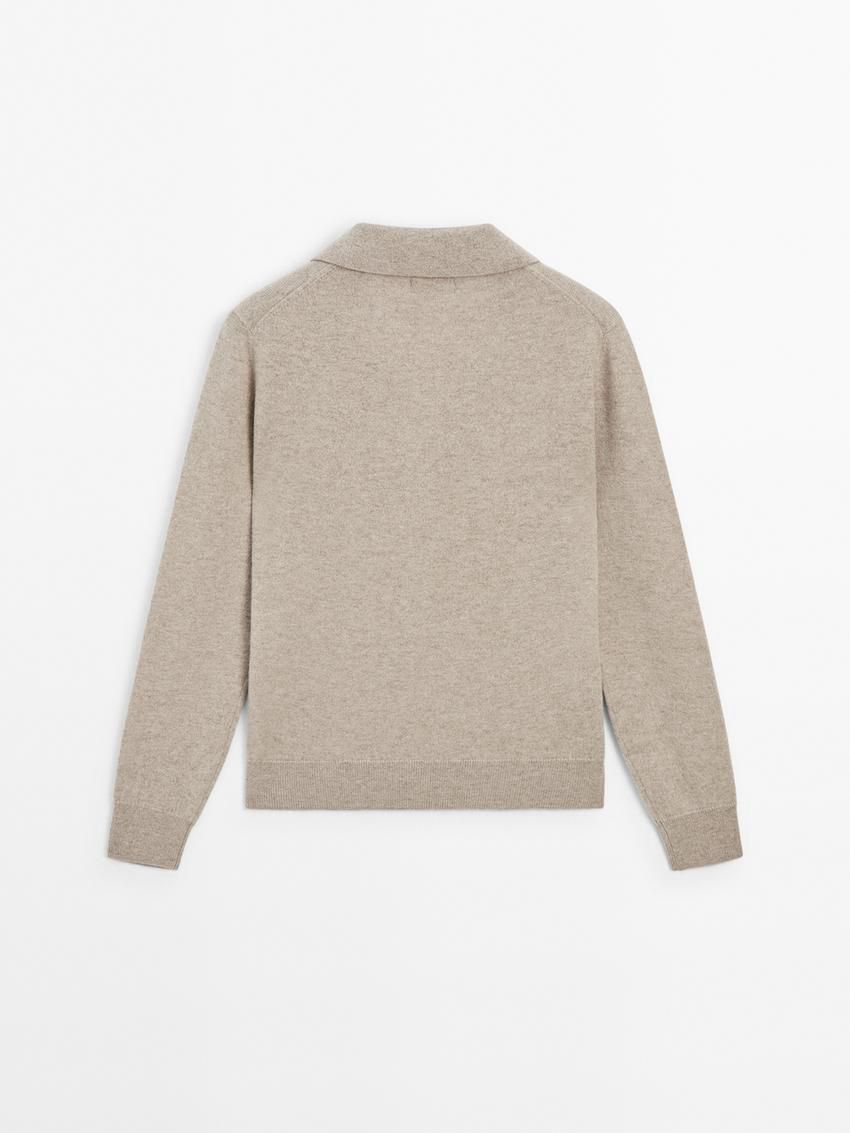 Massimo Dutti Jersey Polo Stitch Cashmere Women Sweater Beige | US-BM9352468