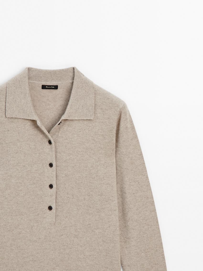 Massimo Dutti Jersey Polo Stitch Cashmere Women Sweater Beige | US-BM9352468