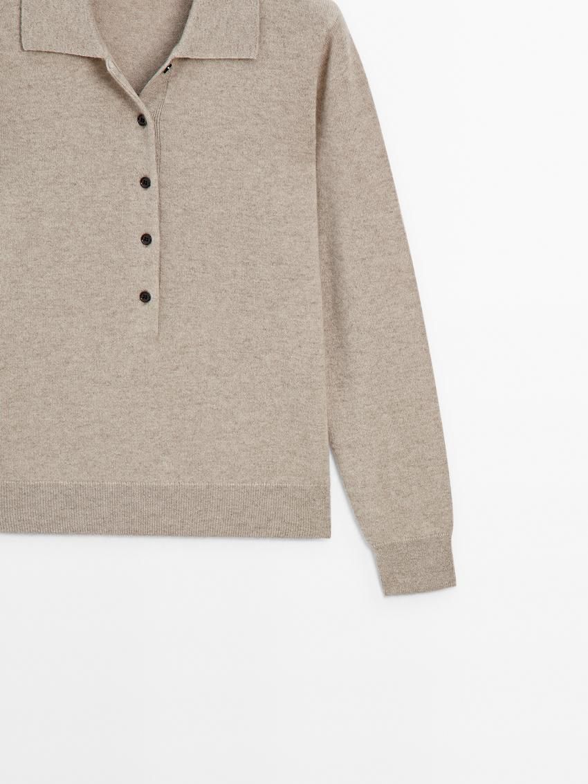 Massimo Dutti Jersey Polo Stitch Cashmere Women Sweater Beige | US-BM9352468