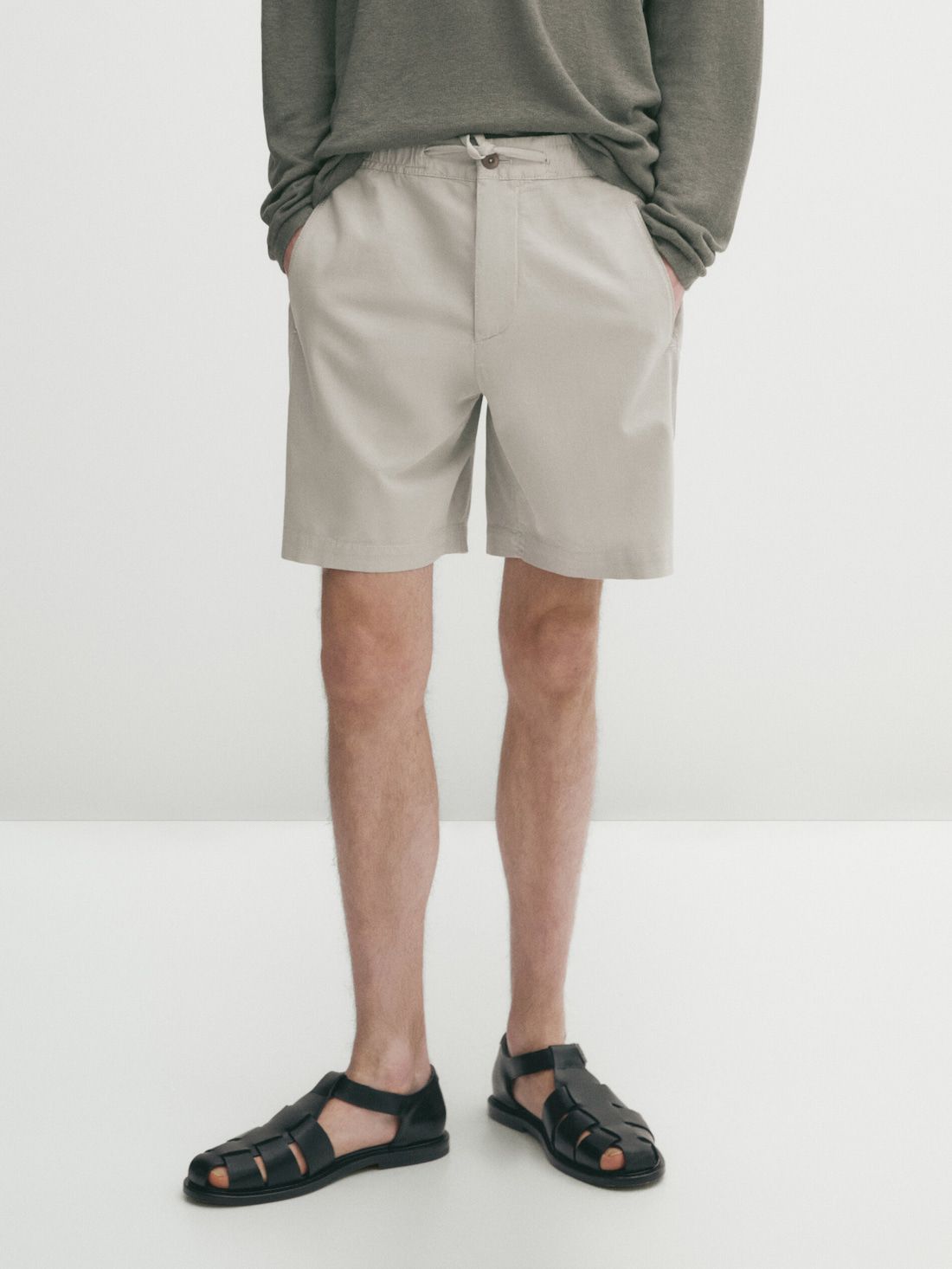 Massimo Dutti Jogger Fit Cotton Blend Bermuda Men Shorts Beige | US-EY4539780