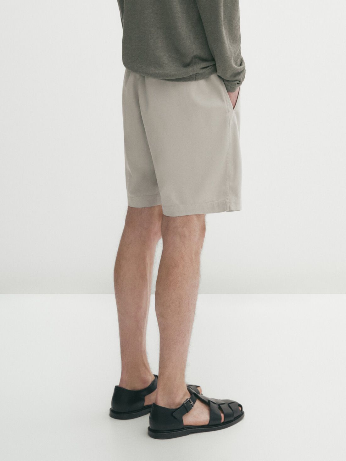 Massimo Dutti Jogger Fit Cotton Blend Bermuda Men Shorts Beige | US-EY4539780