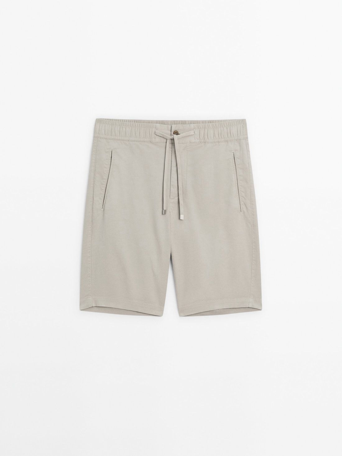 Massimo Dutti Jogger Fit Cotton Blend Bermuda Men Shorts Beige | US-EY4539780