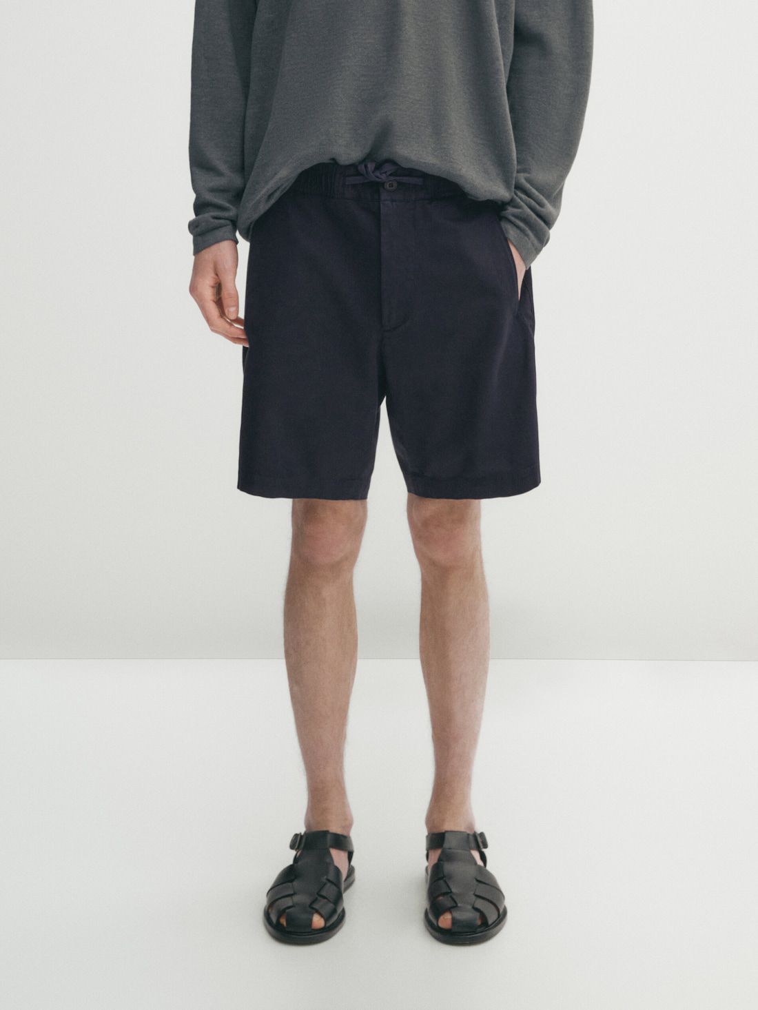 Massimo Dutti Jogger Fit Cotton Blend Bermuda Men Shorts Navy | US-BK2493018