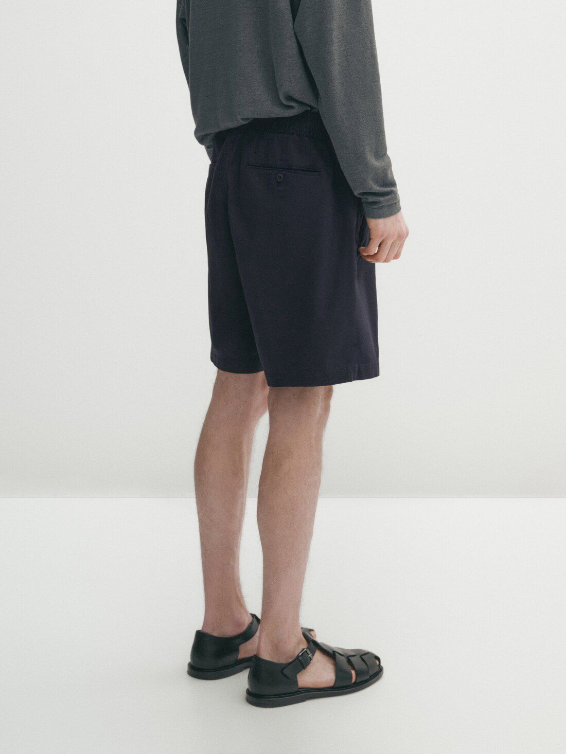 Massimo Dutti Jogger Fit Cotton Blend Bermuda Men Shorts Navy | US-BK2493018