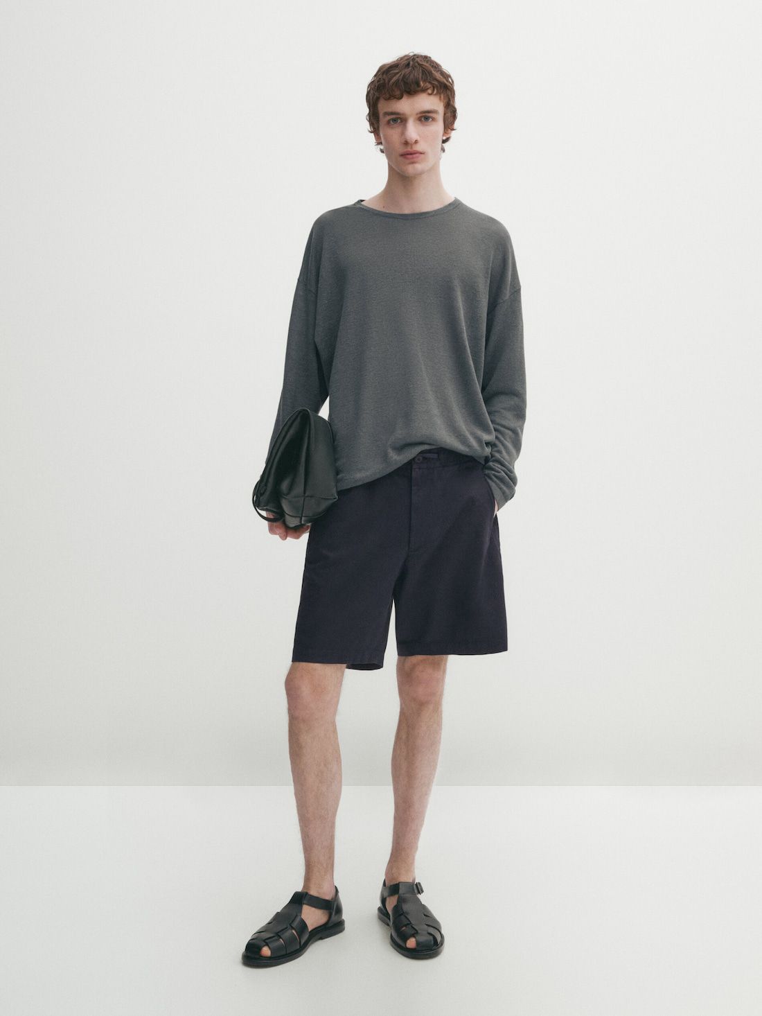 Massimo Dutti Jogger Fit Cotton Blend Bermuda Men Shorts Navy | US-BK2493018